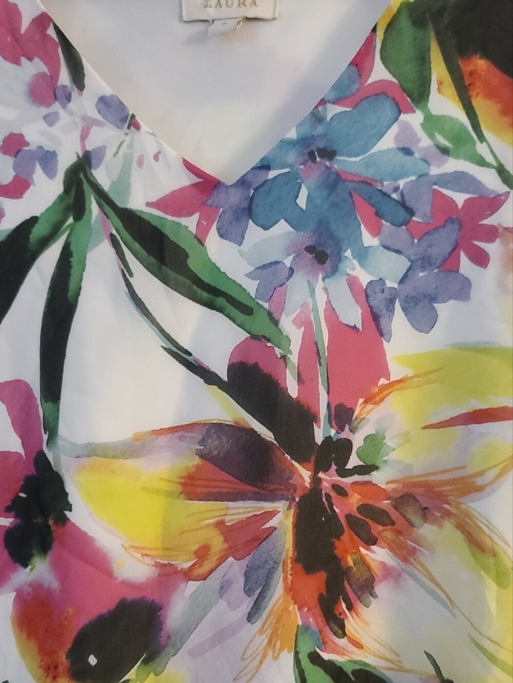 Floral Flutter Sleeve V-Neck Blouse - White Multi - Picture 4 of 8